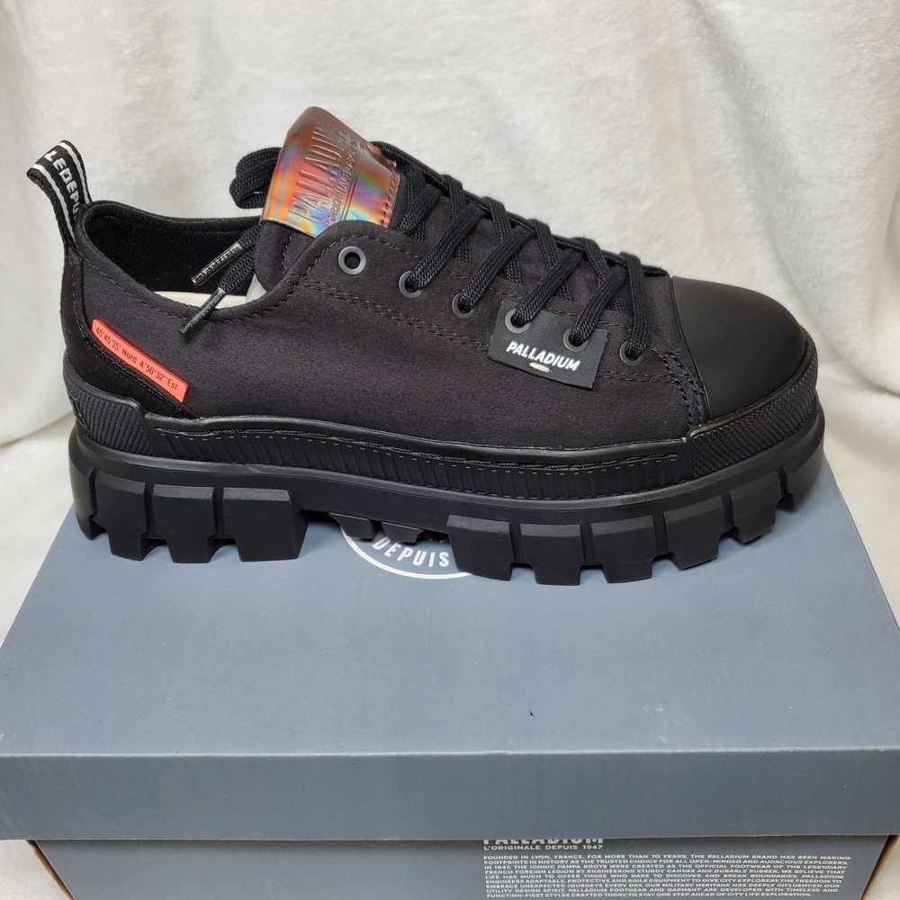 Palladium Revolt Lo TX Black Canvas Platform Sneakers Grunge Punk Goth Shoes 8.5
